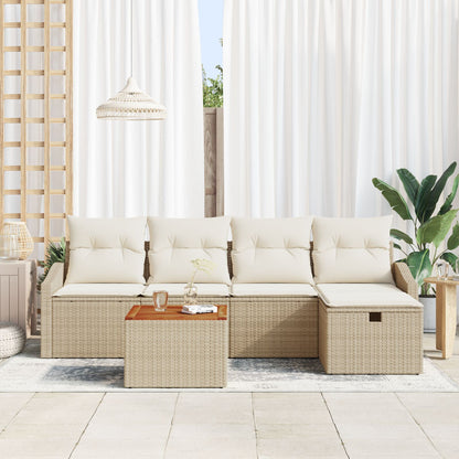 Tuin Sofa Set 6 Delig Beige, Wit Riet Buiten Sofa Rechthoekig Wit