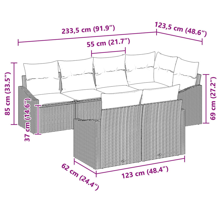 7-Delige Tuin Sofa Set Met Kussens Beige Poly Rattan
