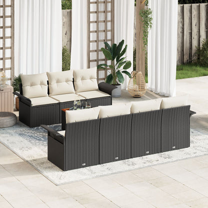 8-Delige Tuin Sofa Set Met Kussens Zwart Poly Rattan Acacia