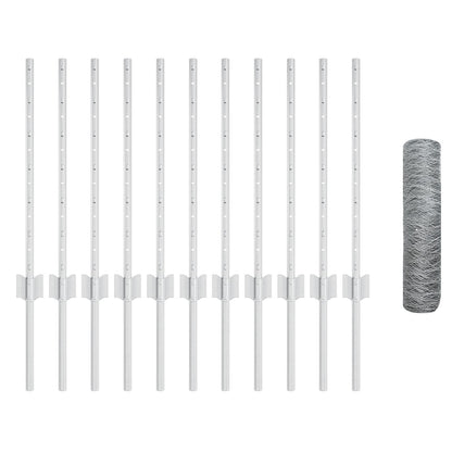 Hekpalen 11 stuks U-Channel 60 cm Gegalvaniseerd Staal, vidaXL Hexagonaal Hek 0.6x25 m Gegalvaniseerd Staal