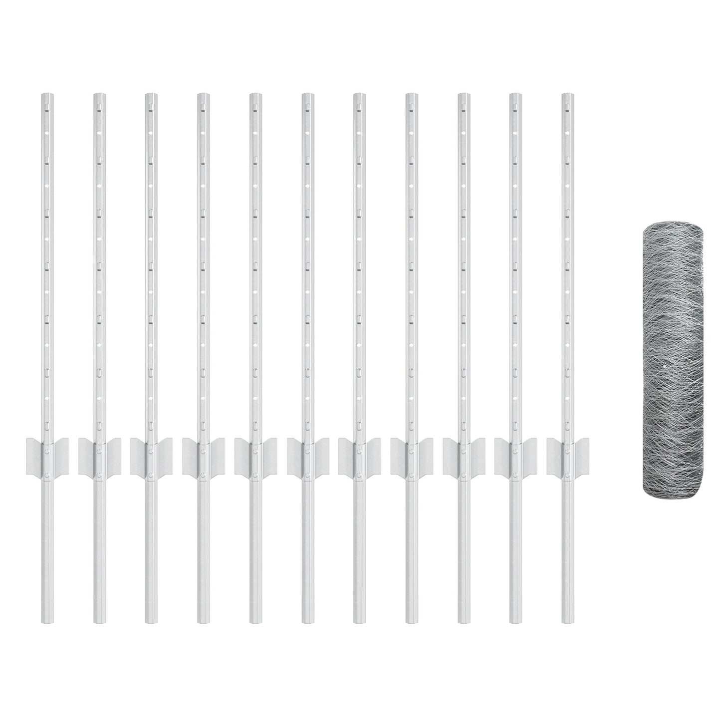 Hekpalen 11 stuks U-Channel 60 cm Gegalvaniseerd Staal, vidaXL Hexagonaal Hek 0.6x25 m Gegalvaniseerd Staal