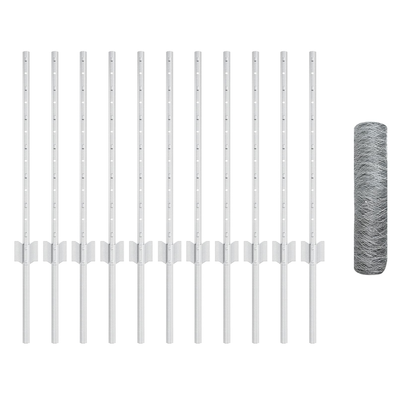 Hekpalen 11 stuks U-Channel 60 cm Gegalvaniseerd Staal, vidaXL Hexagonaal Hek 0.6x25 m Gegalvaniseerd Staal