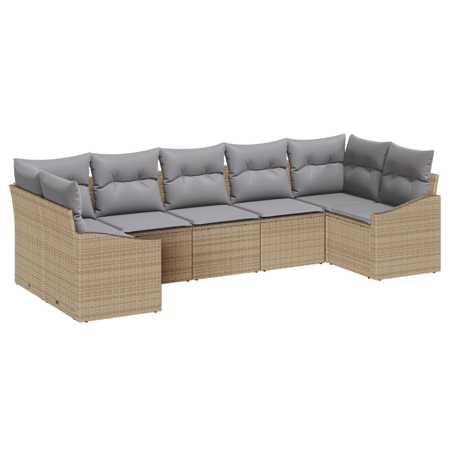 7-Delige Tuinsofa Set Met Kussens Beige Poly Rattan