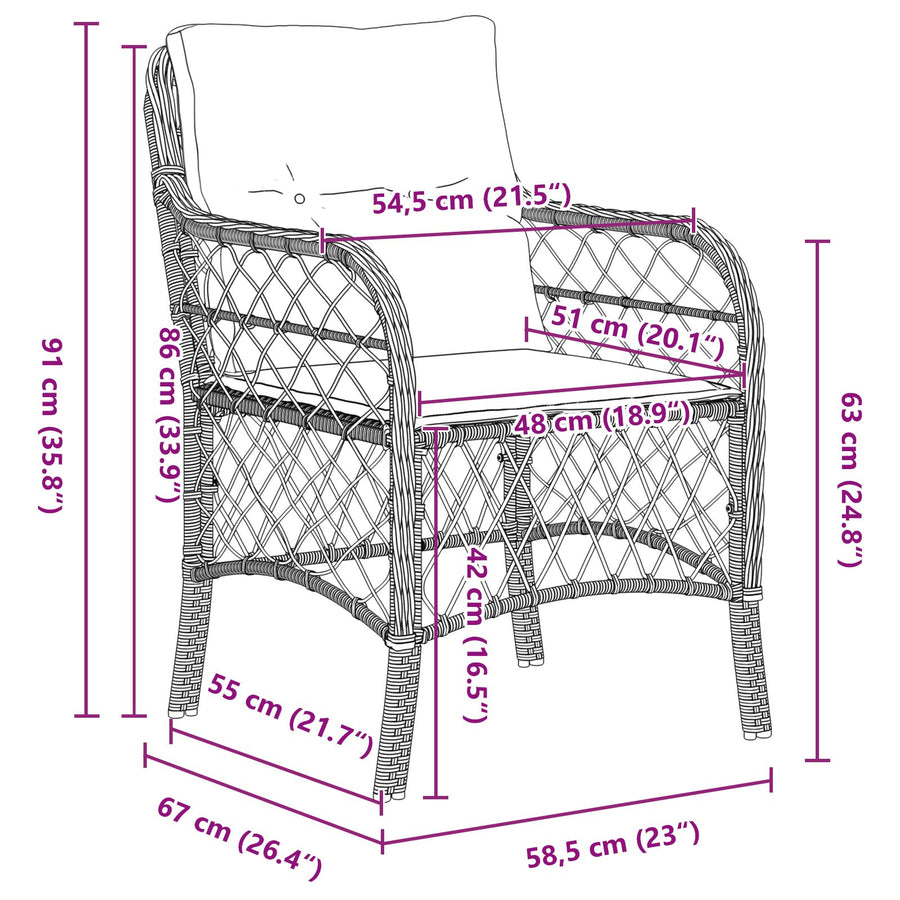 5-Delige Tuin Eettafelset Met Kussens Beige Poly Rattan
