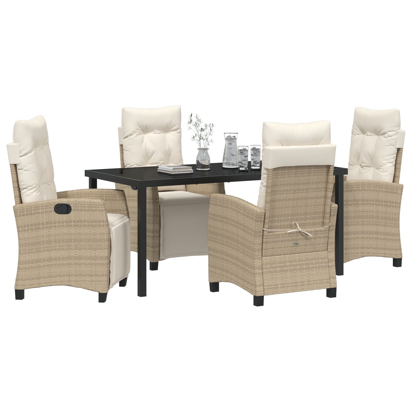 5-Delige Tuin Eetset Beige Poly Riet