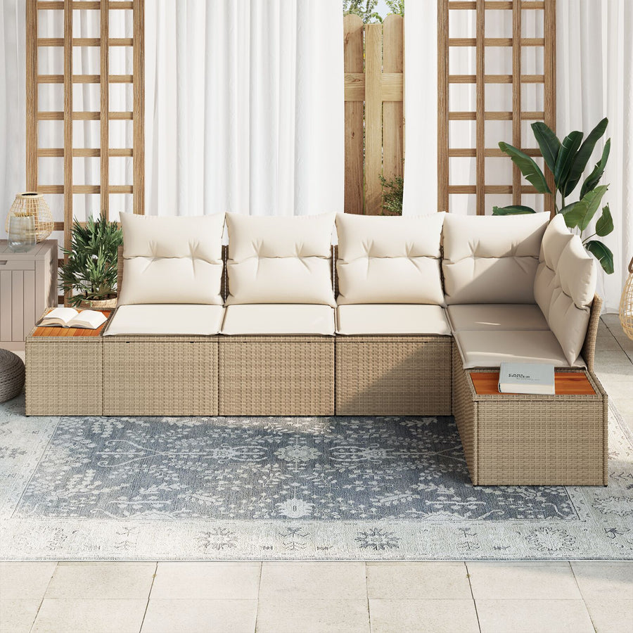 5-Delig Tuinbankstel Met Kussens Beige Poly Rattan Acacia