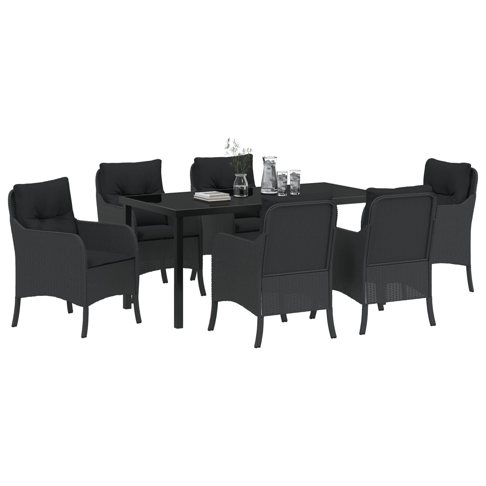 7-Delige Tuindining Set Met Kussens Zwart Poly Rattan