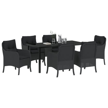 7-Delige Tuindining Set Met Kussens Zwart Poly Rattan
