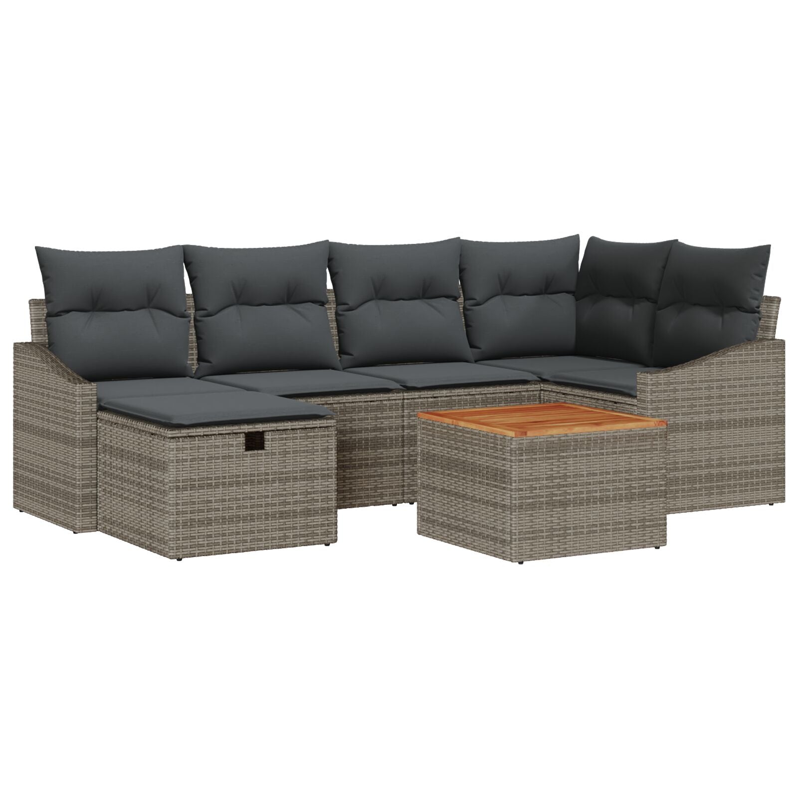 7-Delige Tuin Sofa Set Met Kussens Grijs Poly Rattan