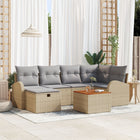 Tuinbankenset poly rattan 7-delig beige met opbergruimte