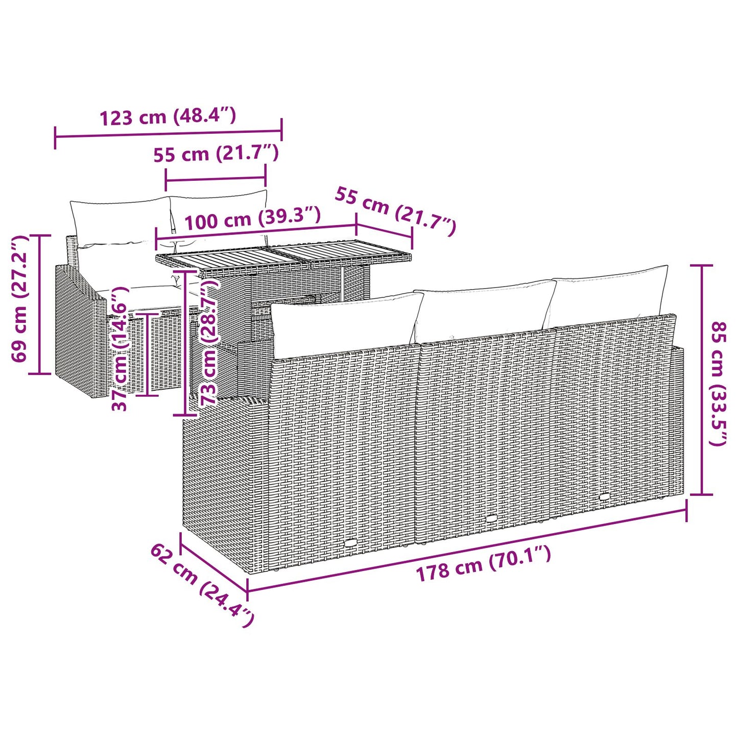 6 Stuks Tuin Eetset Met Kussens Zwart Poly Rattan Acacia