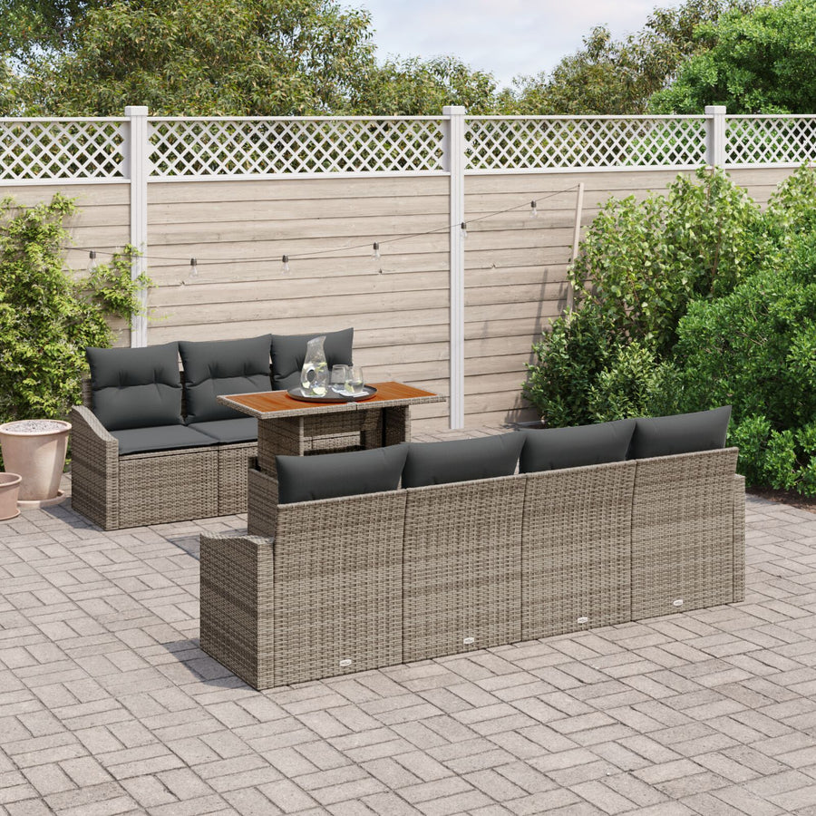 8-Delige Tuinbank Set Met Kussens Grijs Poly Riet