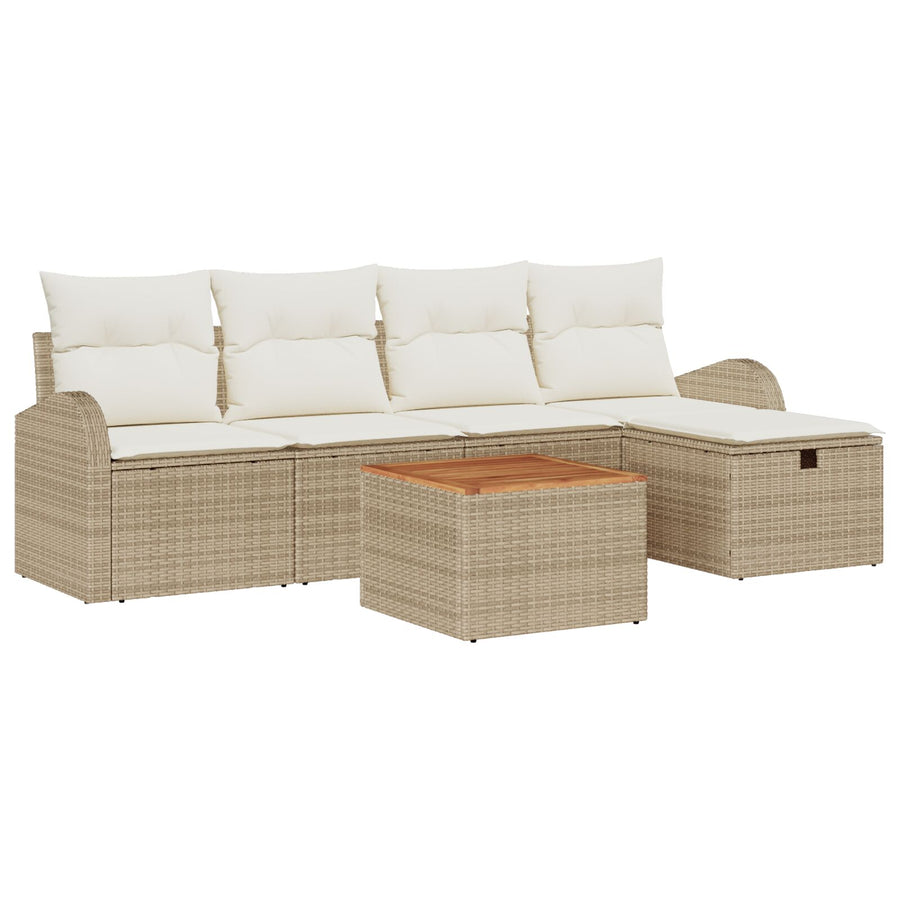 6-Delige Tuin Sofa Set Met Kussens Beige Poly Riet