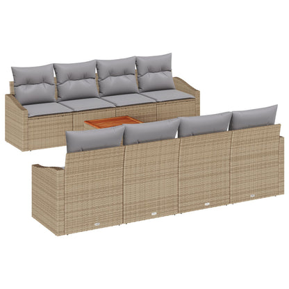 7-Delige Tuin Sofa Set Met Kussens Beige Poly Rattan Acacia
