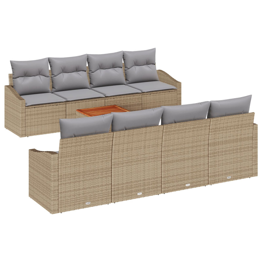 7-Delige Tuin Sofa Set Met Kussens Beige Poly Rattan Acacia