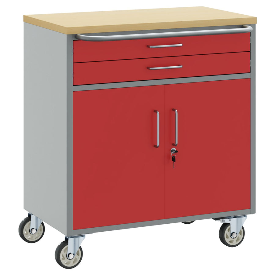 Gereedschapskast Met Wielen En Vergrendelbaar 75X45X85 Cm Staal Rood en grijs met 2 laden