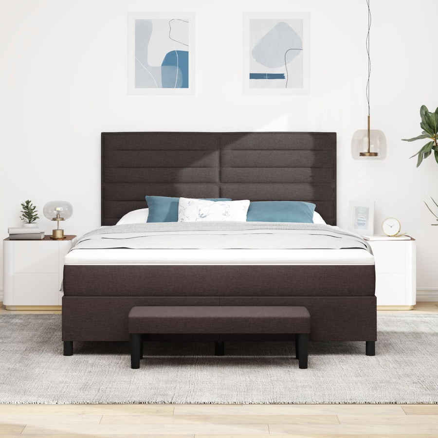 Boxspringbed Met Matras En Bank Stof Donkerbruin 180 x 200 cm Lijnen ontwerp