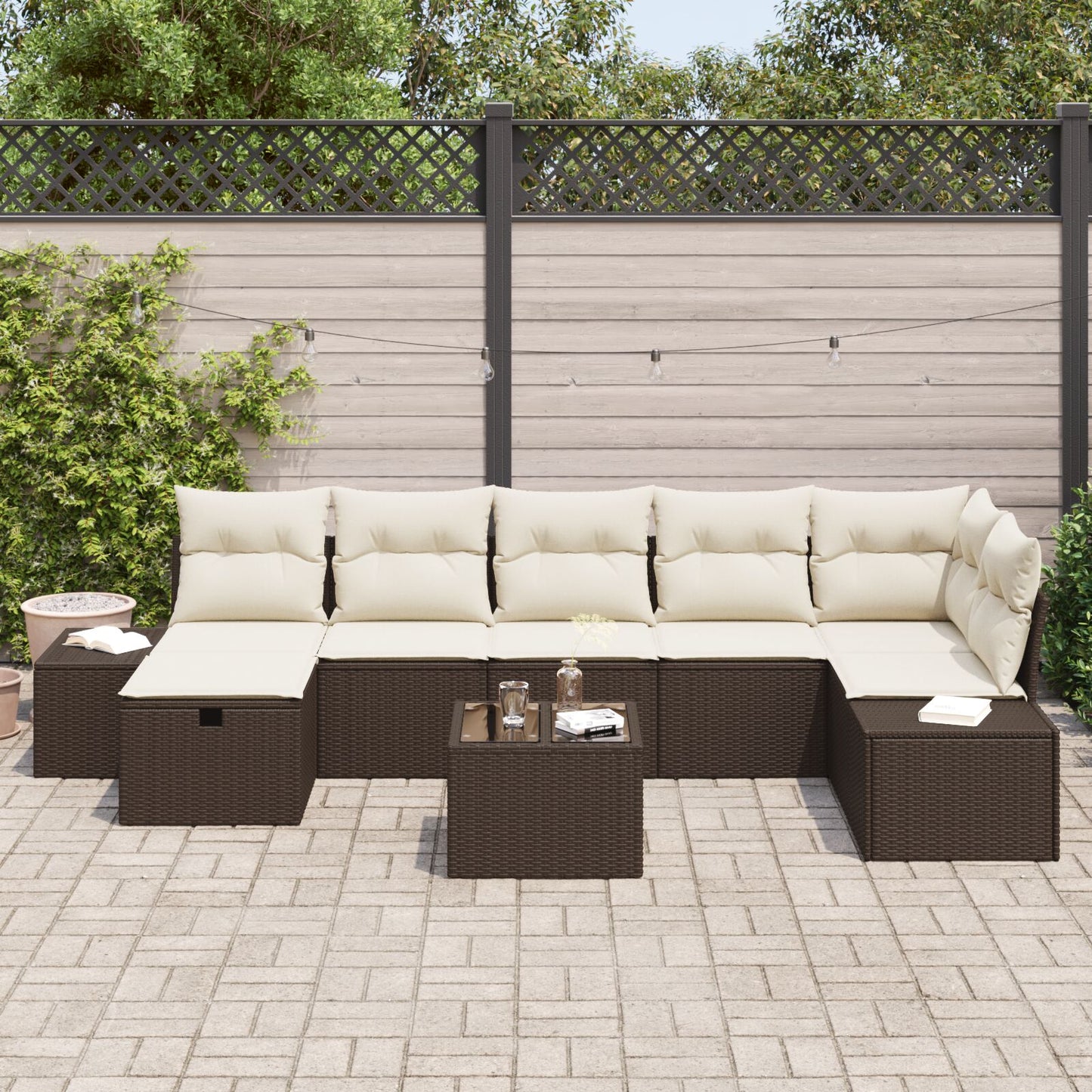 8-Delige Tuin Sofa Set Met Kussens Bruin Poly Rattan Wit