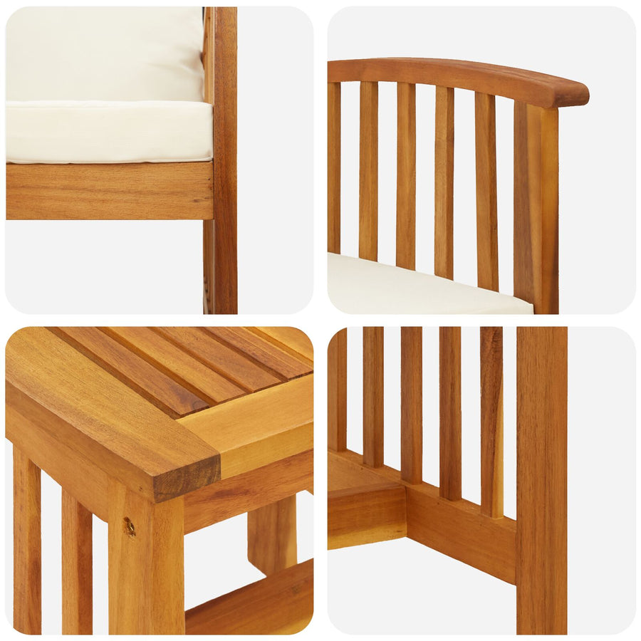 3-Delige Tuin Lounge Set Met Kussens Van Massief Acaciahout Crème wit 2 fauteuils + tafel