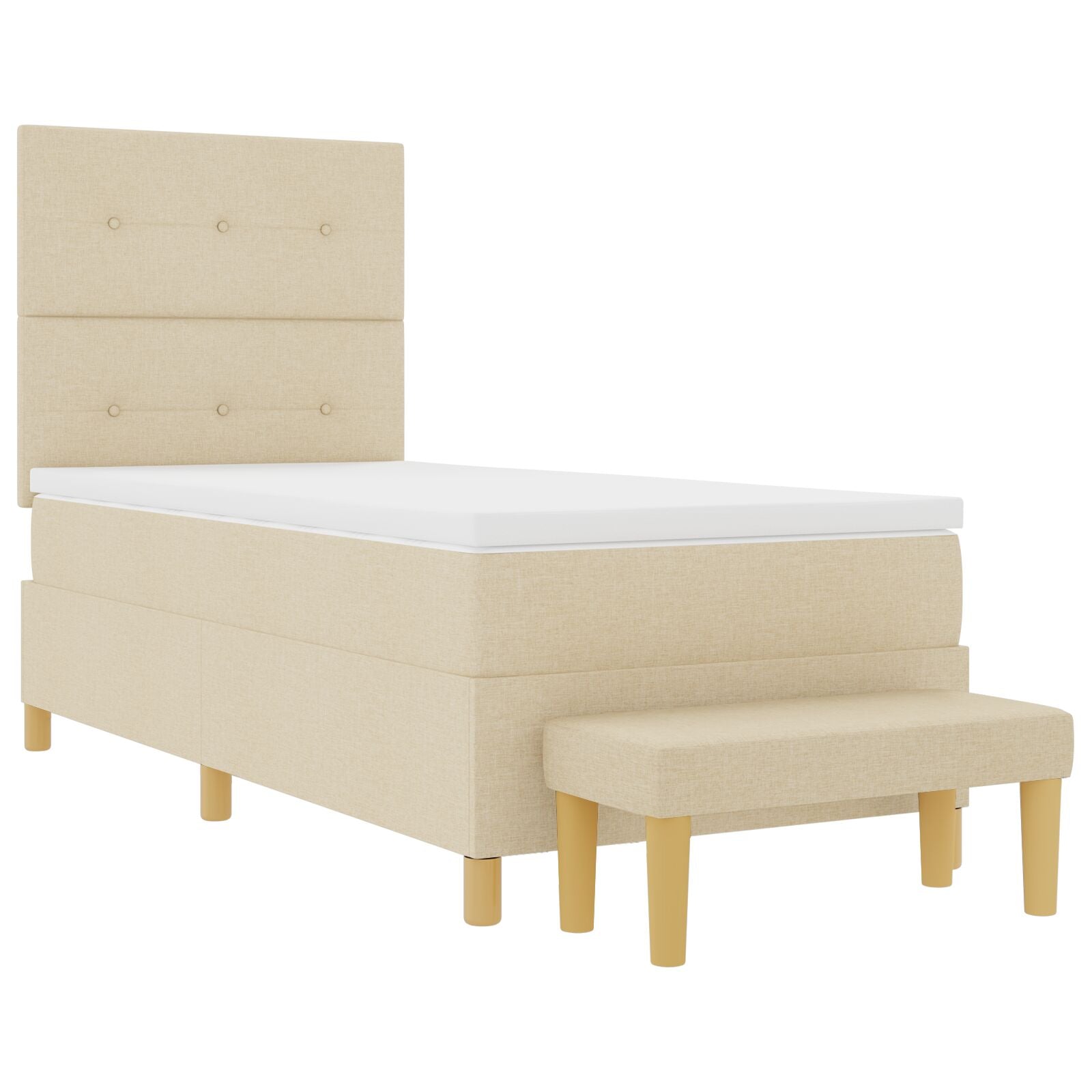 Boxspring Bed Met Matras & Bank Stof Crème 80 x 200 cm Knop tufted