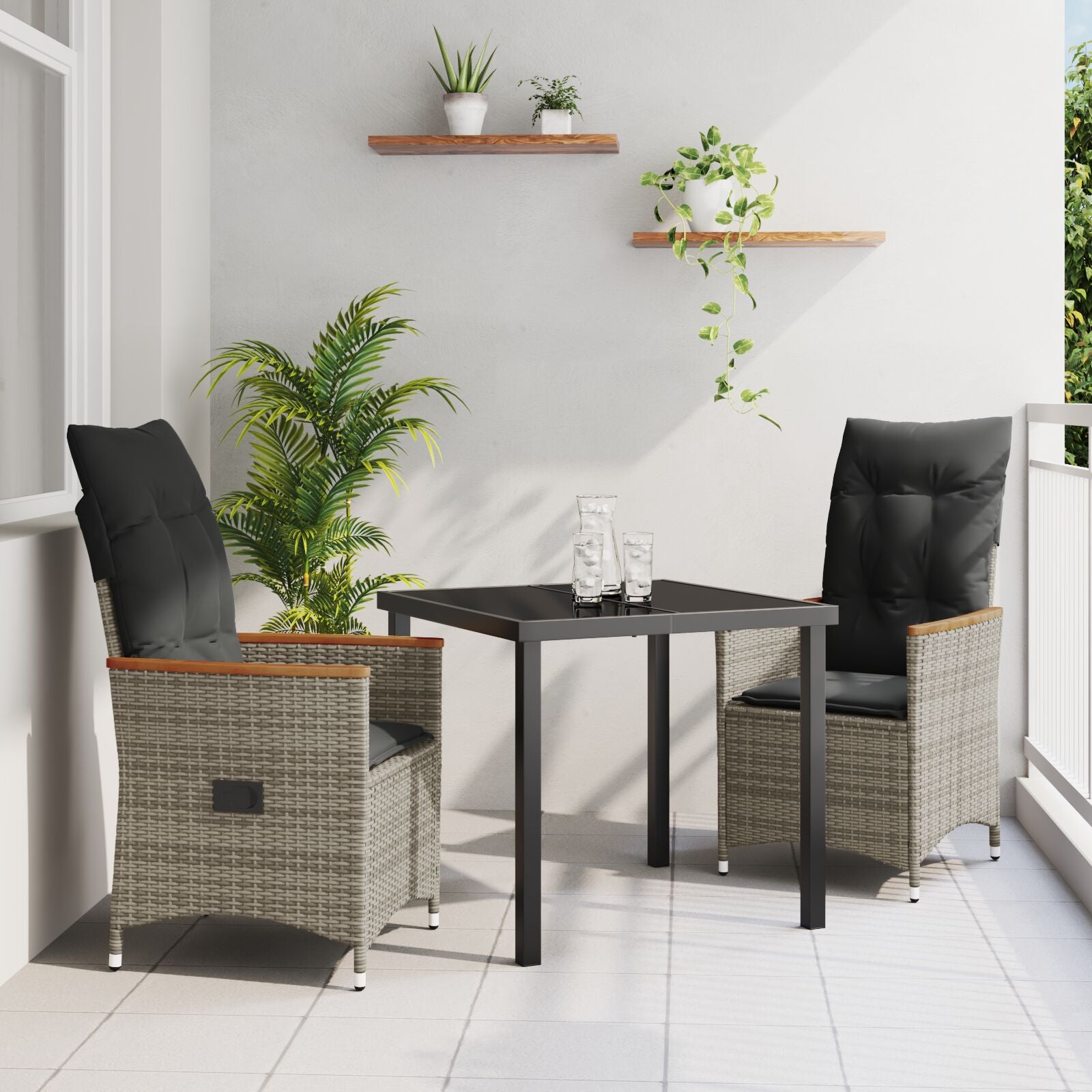 3-Delig Tuin Eetset Met Kussens Grijs Poly Rattan