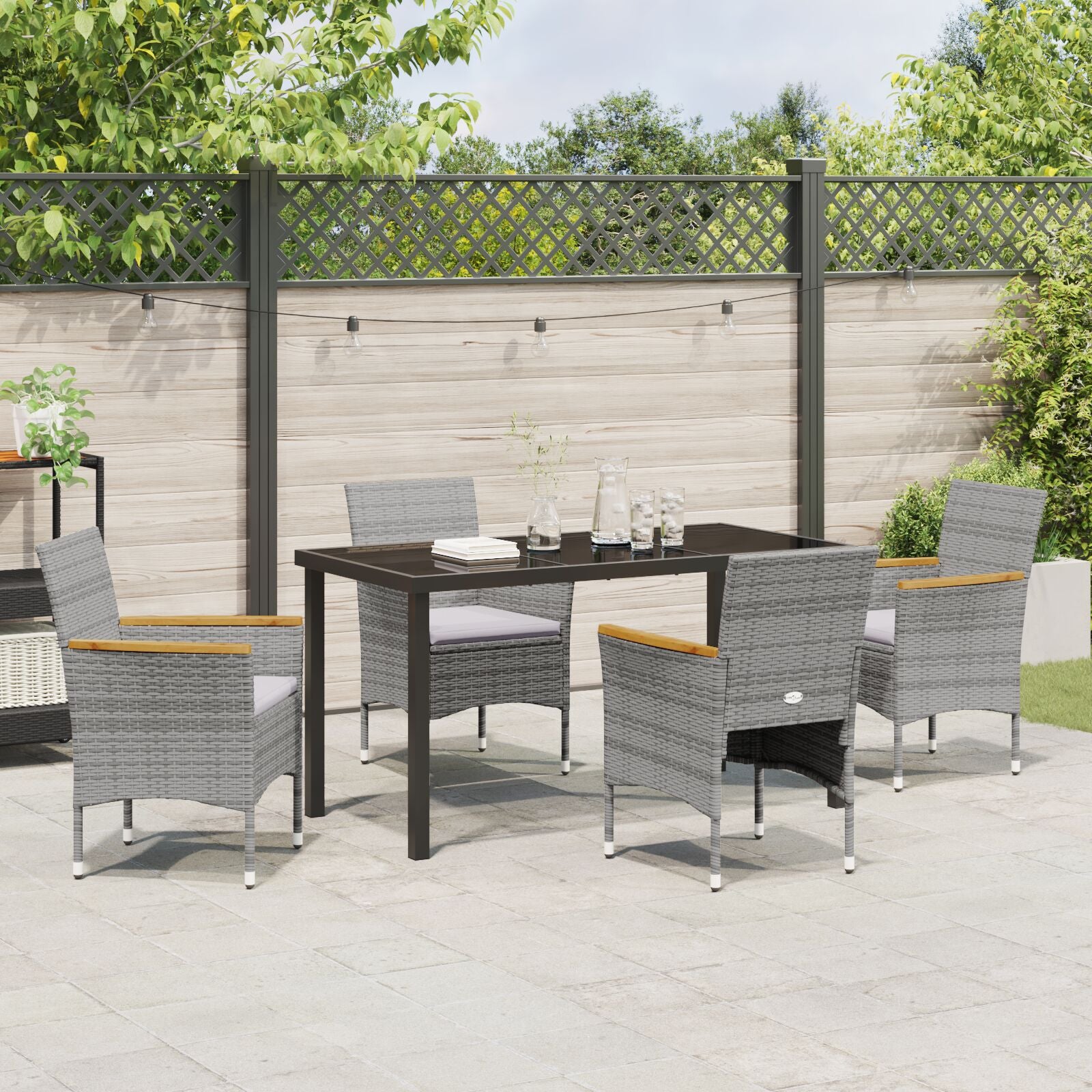 5-Delige Tuin Eetset - Grijs Poly Rattan