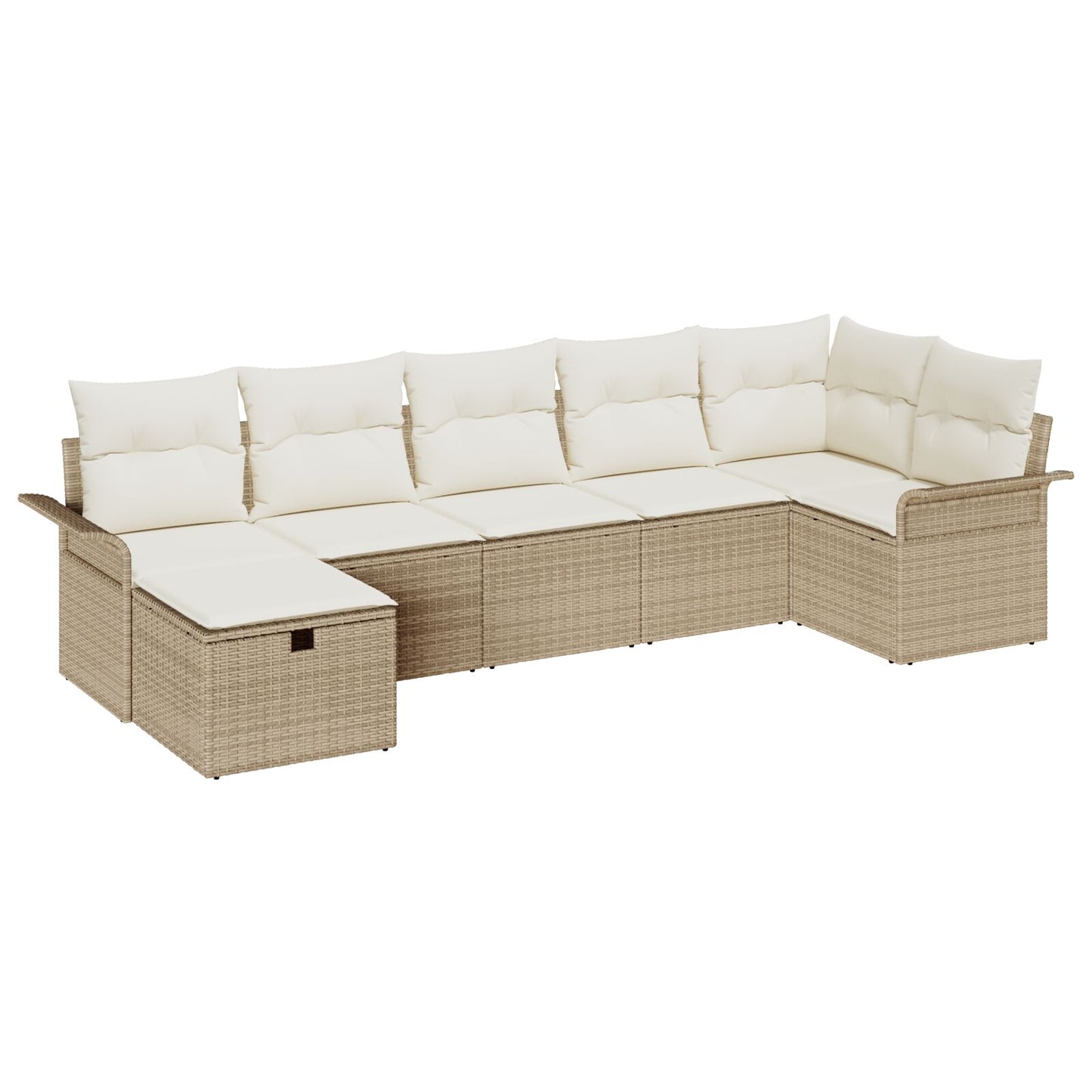 7-Delige Tuinsofa Set Met Kussens Beige Poly Rattan