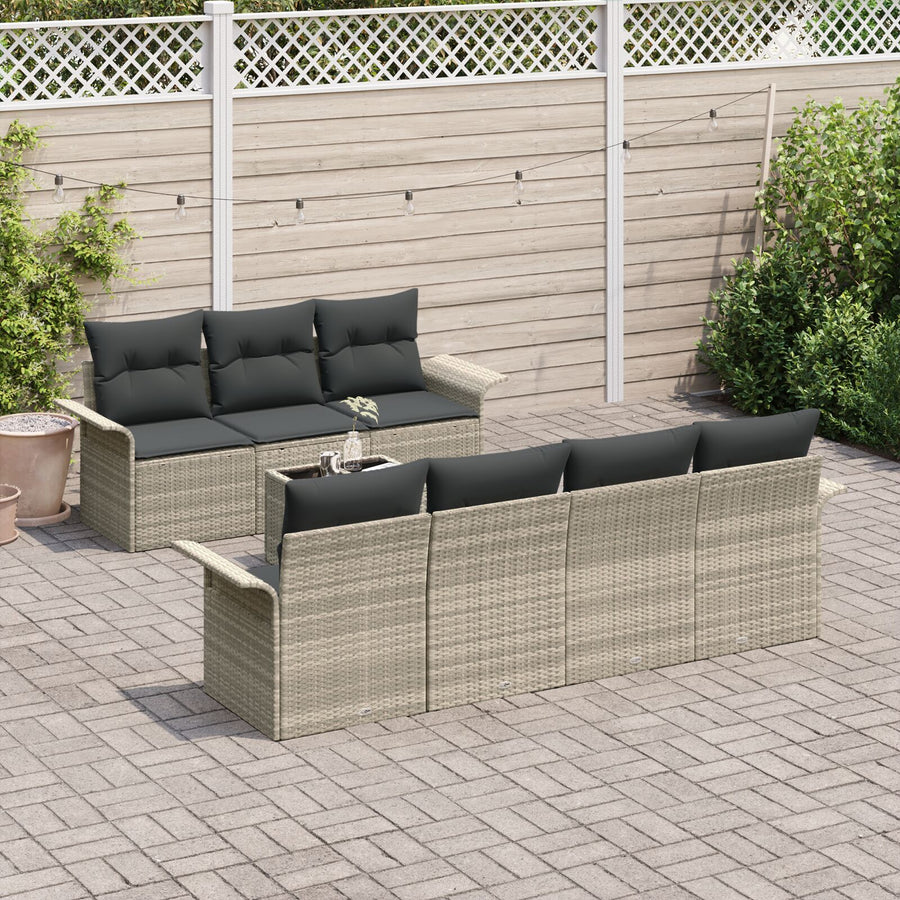 8 Delige Tuin Sofa Set Met Kussens Licht Grijs Poly Riet