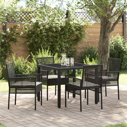 5-Delige Tuin Eet Set Met Kussens Zwart Poly Rattan