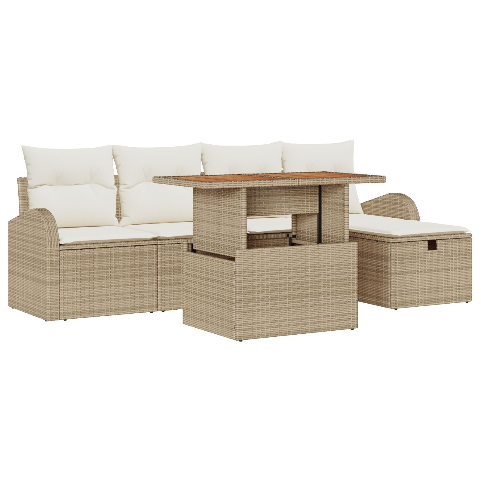 6-Delige Tuin Sofa Set Met Kussens Beige Poly Rattan