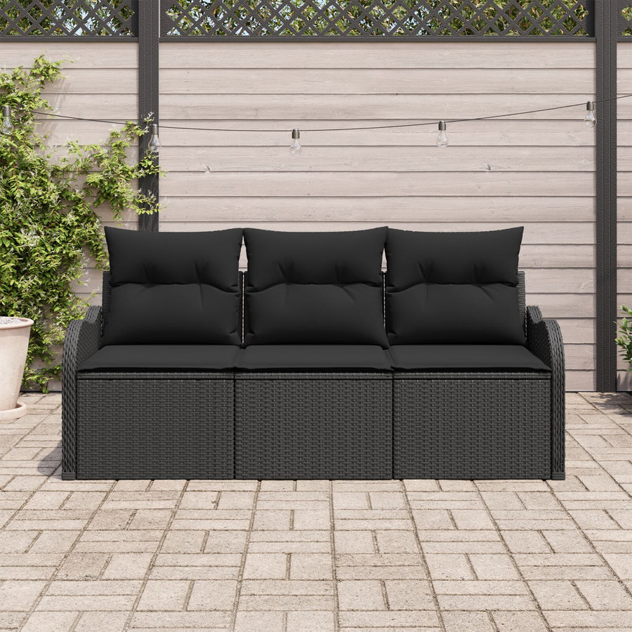 3 Delige Tuin Sofa Set Met Kussens Zwart Poly Rattan