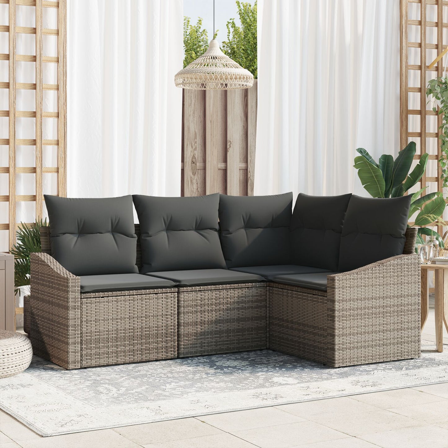 4-Delige Tuin Eetset Met Kussens Poly Rattan zonder tafel