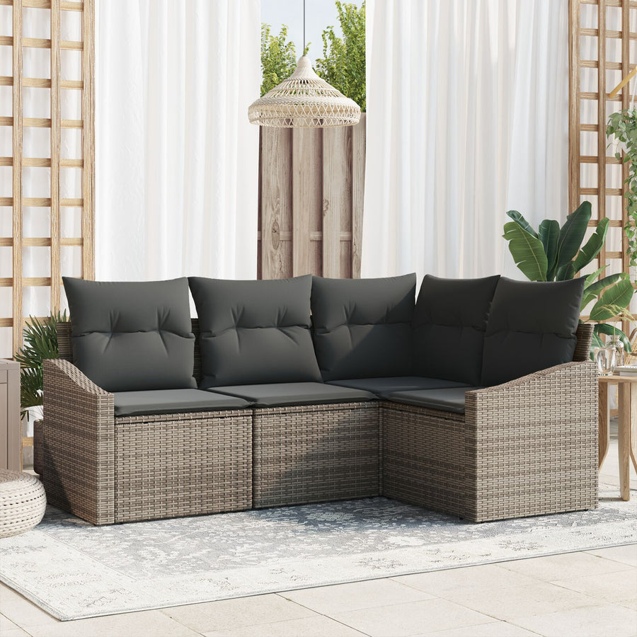 4-Delige Tuin Eetset Met Kussens Poly Rattan zonder tafel