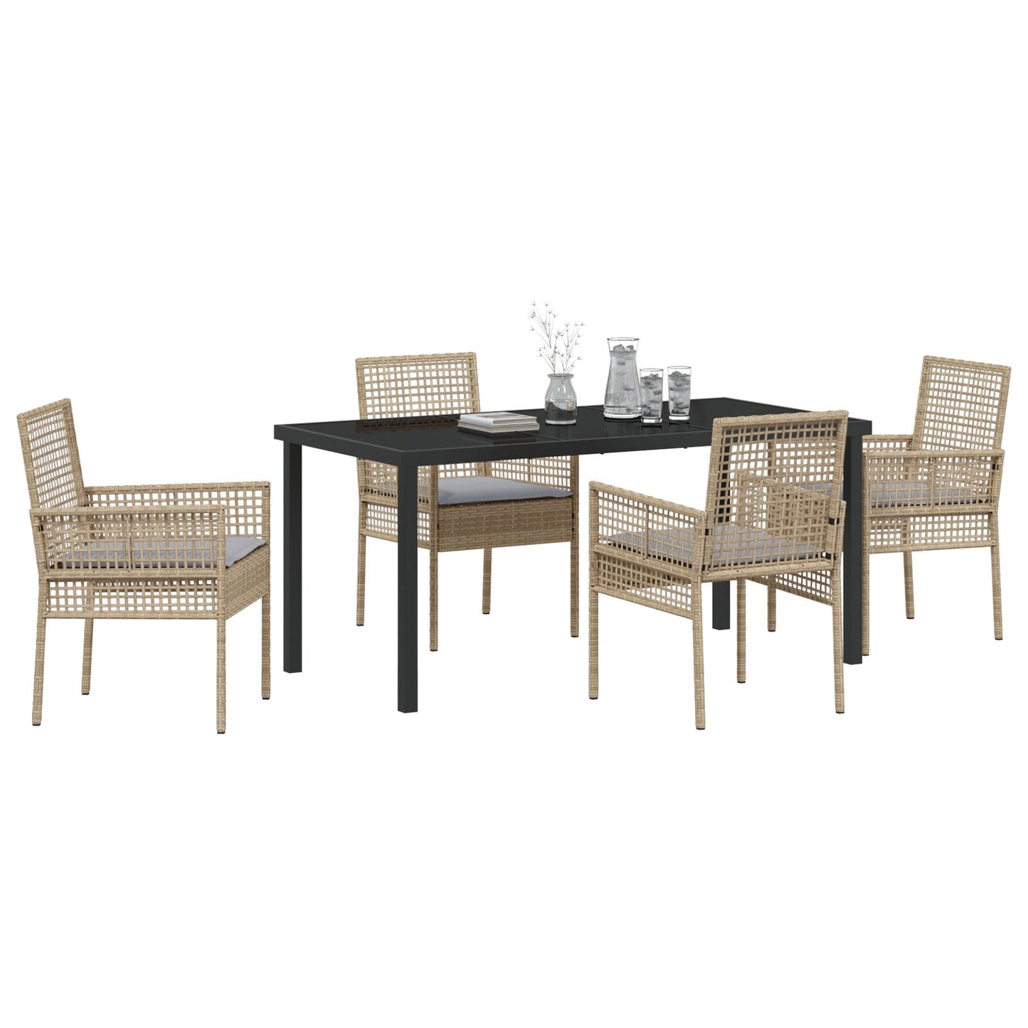 5-Delige Tuin Eettafel Set Met Kussens Beige Poly Rattan