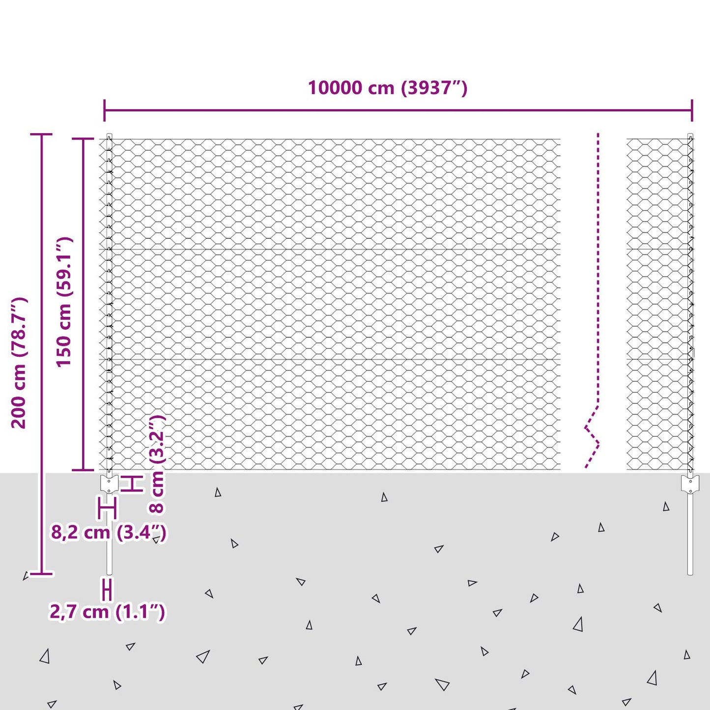 Hekpalen 22 Stuks U-Kanaal 150 Cm Gegalvaniseerd Staal,  Hexagonaal Hek 1.5X100 M Gegalvaniseerd Staal