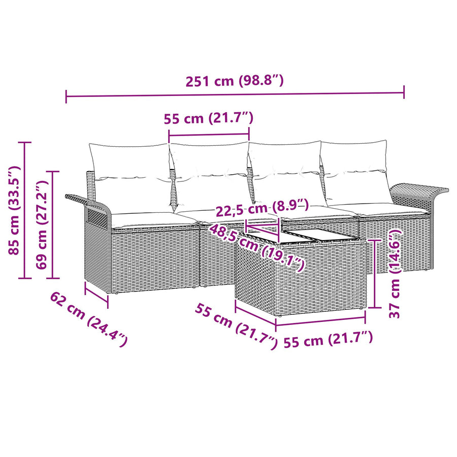 5 Delige Tuin Sofaset Met Kussens Zwart Poly Rattan