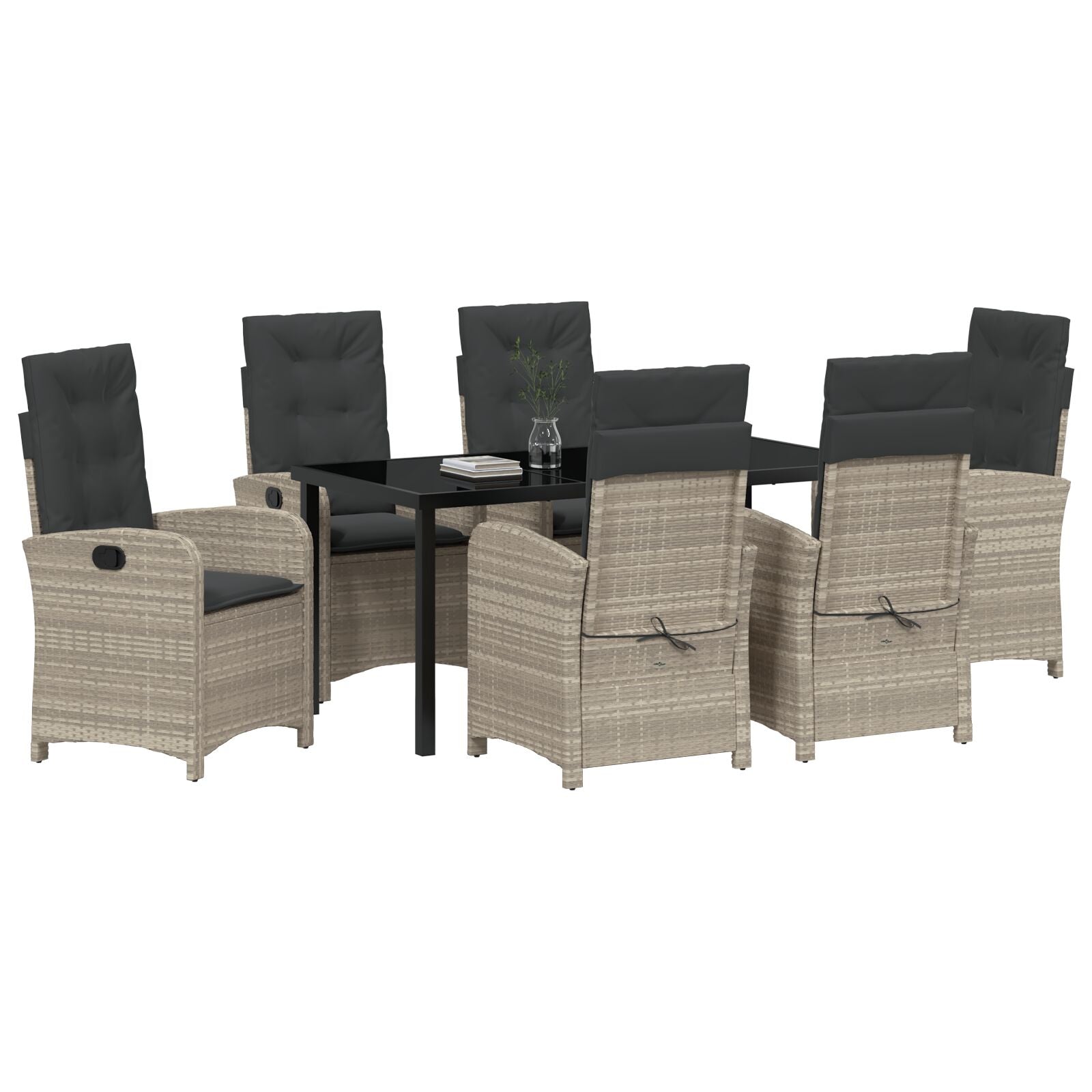 7 Delige Tuin Eettafel Set Met Kussens Lichtgrijs Poly Rattan