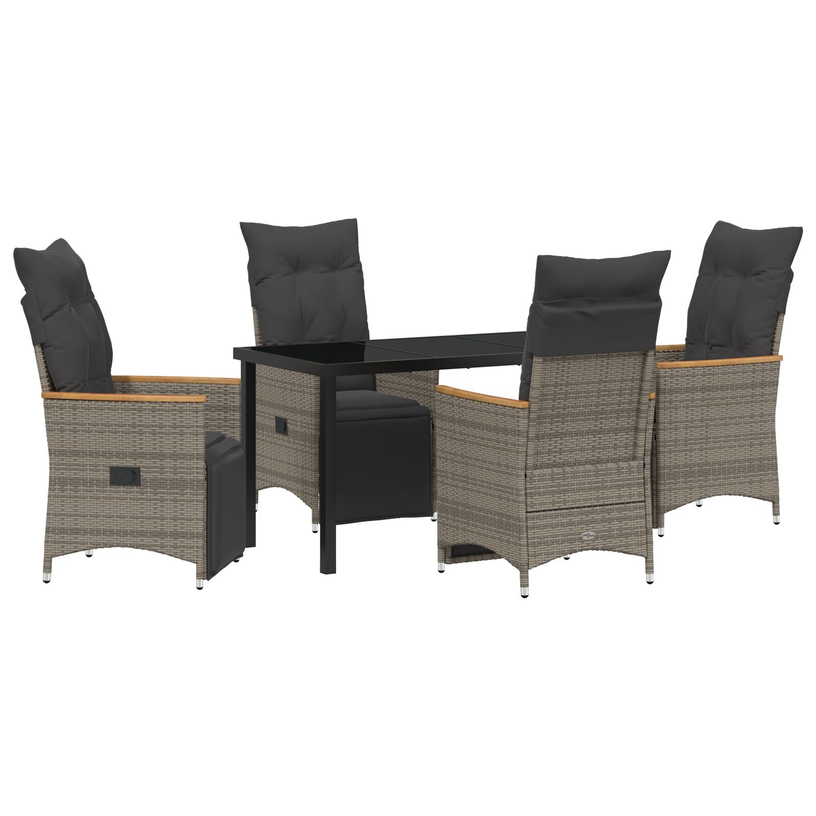 5-Delige Tuin Eetset Met Kussens - Grijs - Poly Rattan