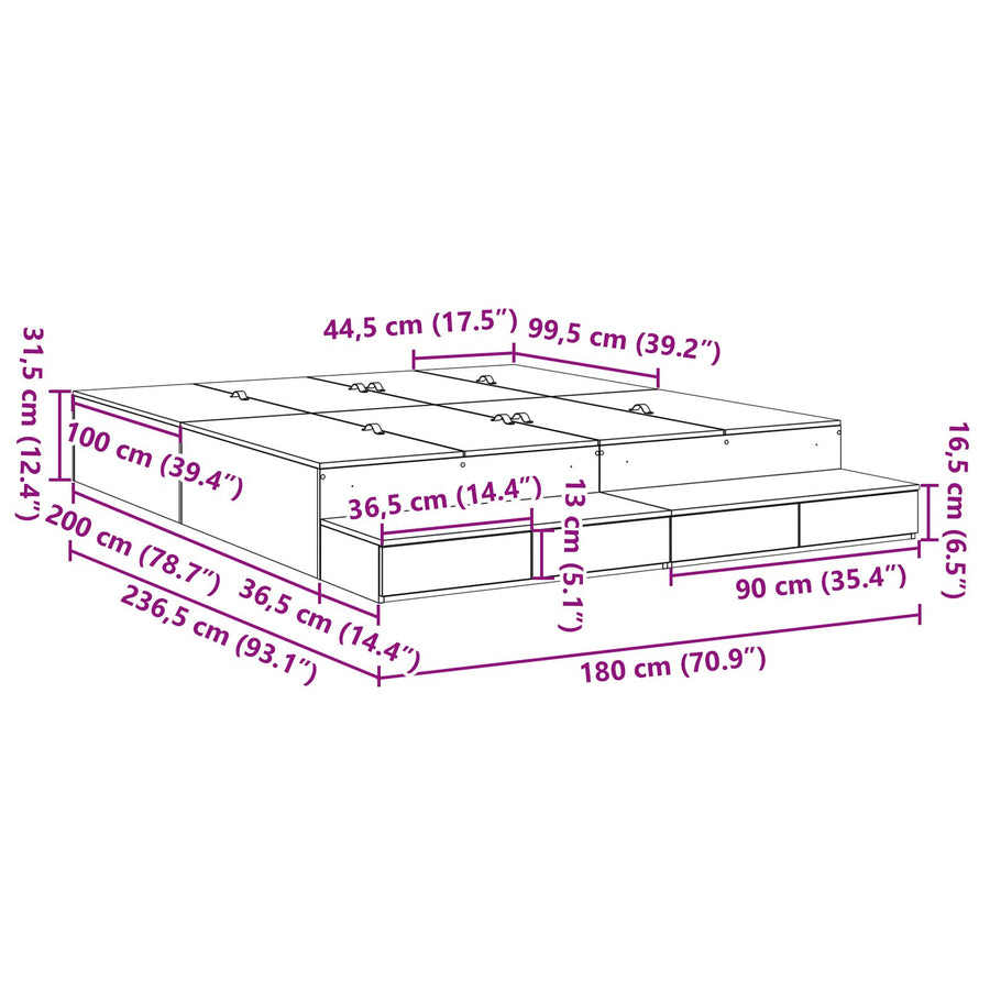 Opslagbedframe Beton Grijs 180X200 Cm Artisanaal Eiken