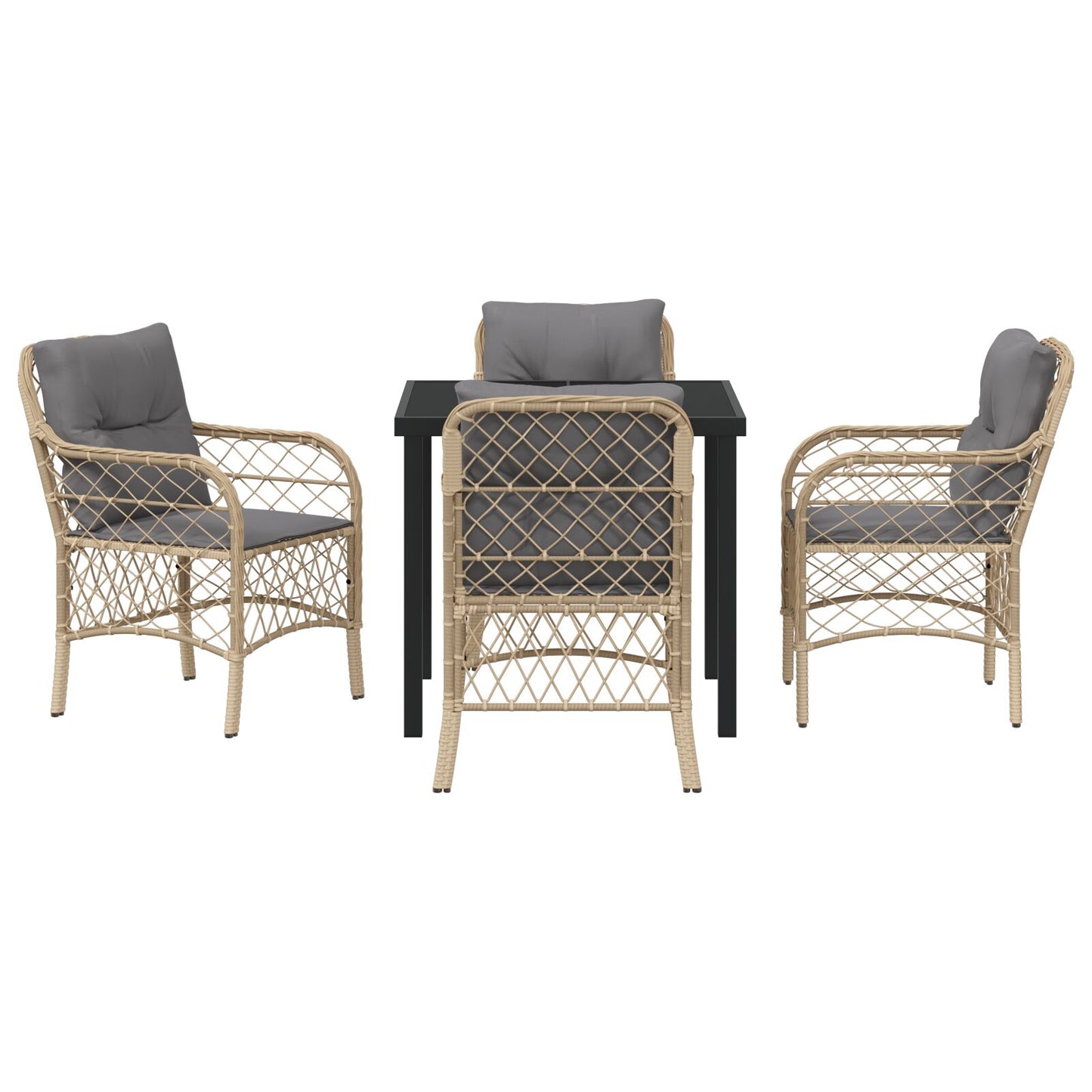 5-Delige Tuin Eettafelset Met Kussens Beige Poly Rattan