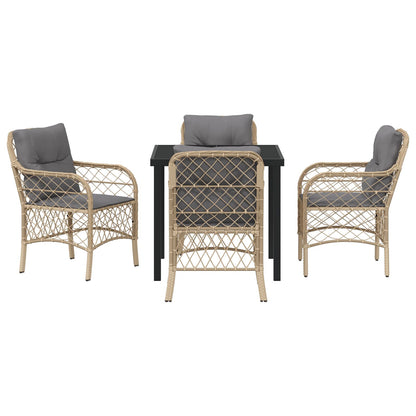 5-Delige Tuin Eettafelset Met Kussens Beige Poly Rattan