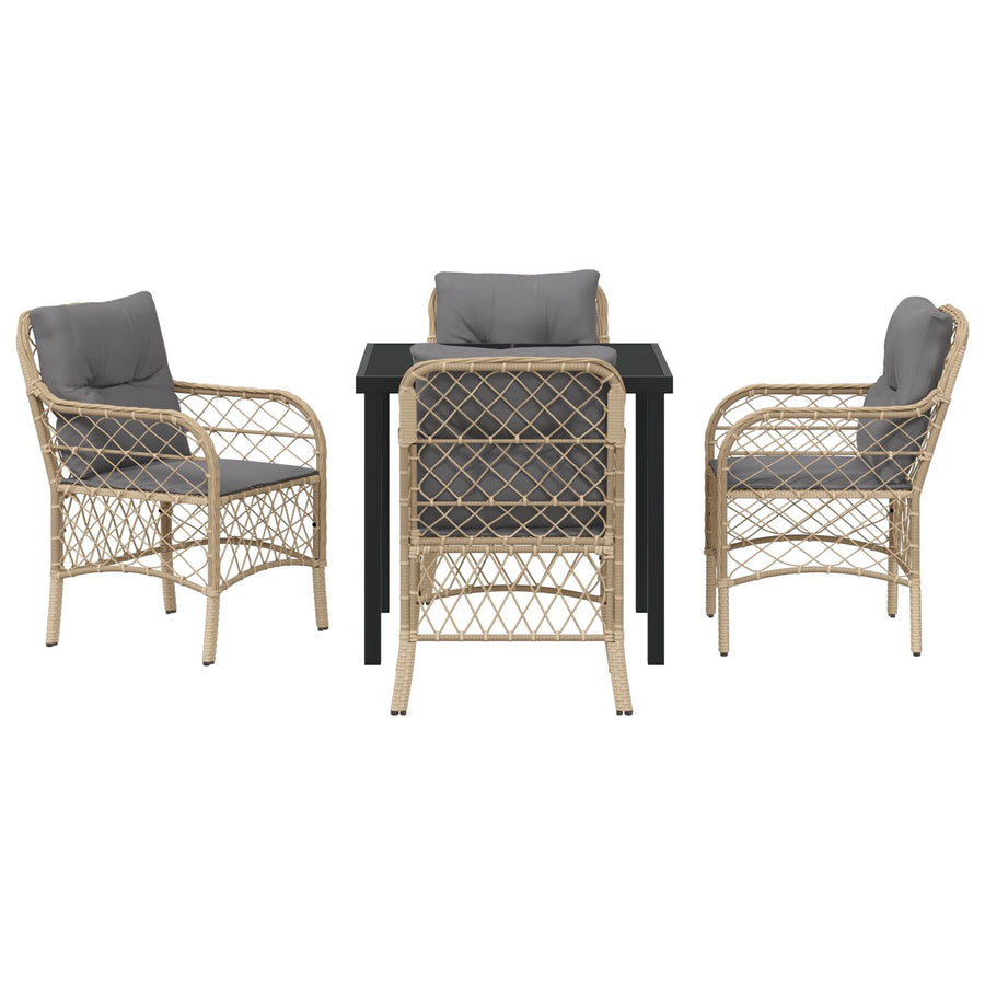 5-Delige Tuin Eettafelset Met Kussens Beige Poly Rattan
