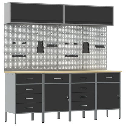 10-Delige Werkcabinet En Pegboard Set Mdf En Metaal 4x (2x84/2x85 cm) Zwart 4x kast + 4x pegboard + 2x kast met deur