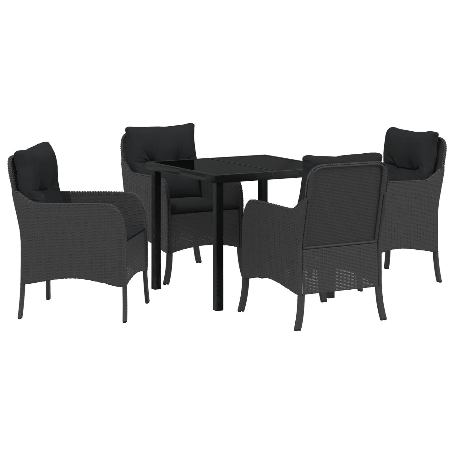 5-Delige Tuindining Set Met Kussens - Zwart Poly Rattan
