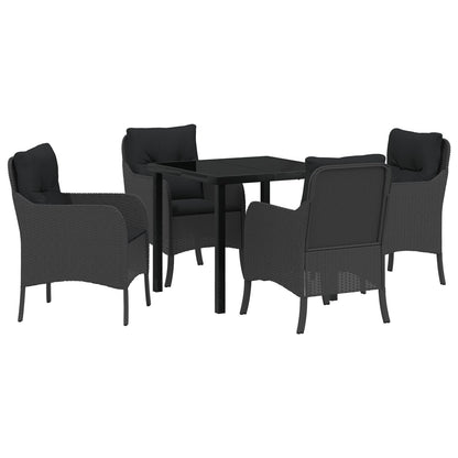 5-Delige Tuindining Set Met Kussens - Zwart Poly Rattan