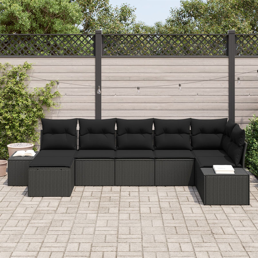 Tuin Sofa Set Set Van 7 Zwart Poly Rattan, Polyester Kussens