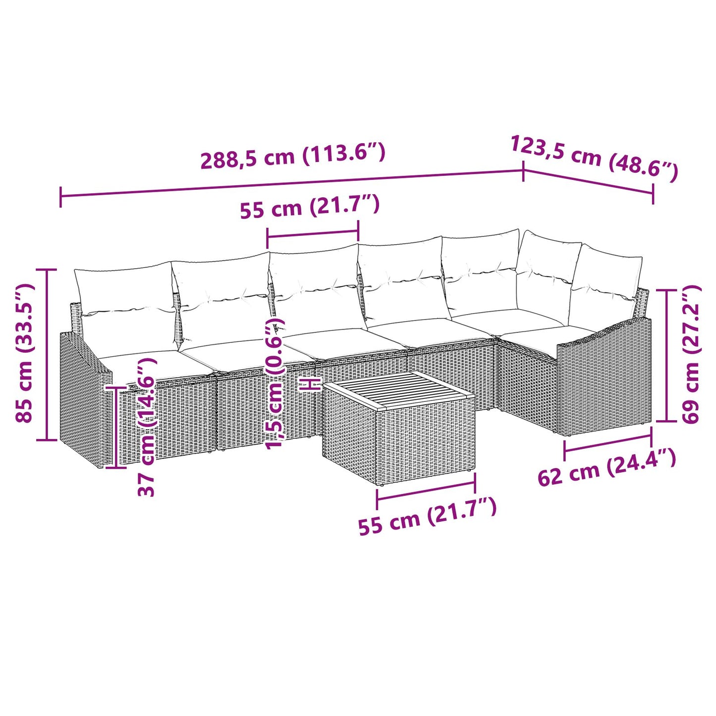 7-Delige Tuin Sofa Set Met Kussens Beige Poly Rattan Acacia