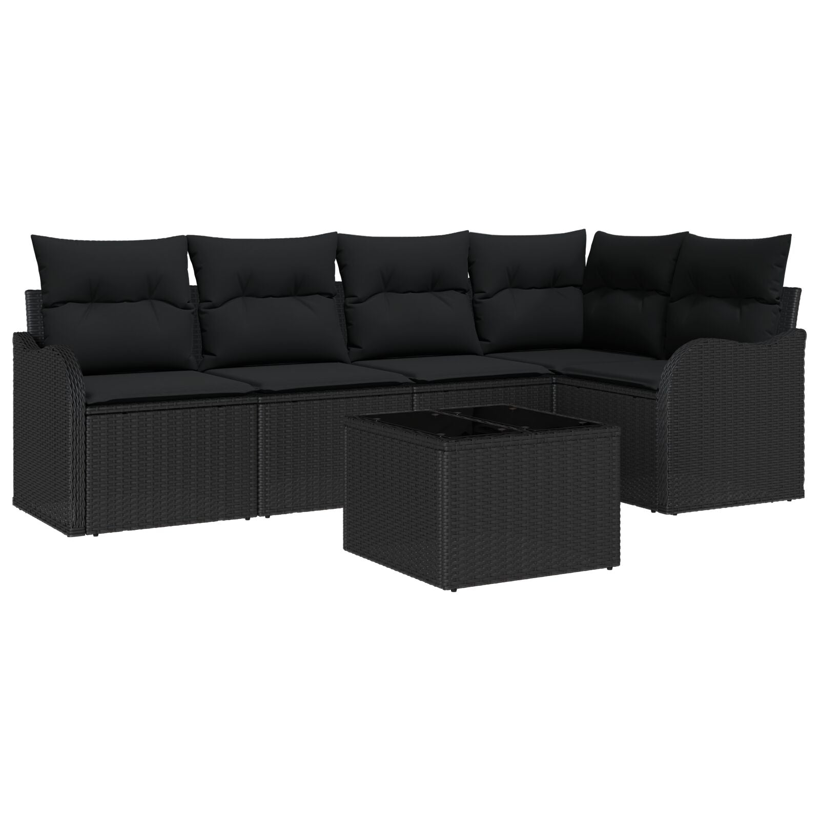 6-delige Tuin Sofa Set met Kussens Beige Poly Rieten, vidaXL 2-zit Tuin Sofa met Kussens Zwart Poly Rieten