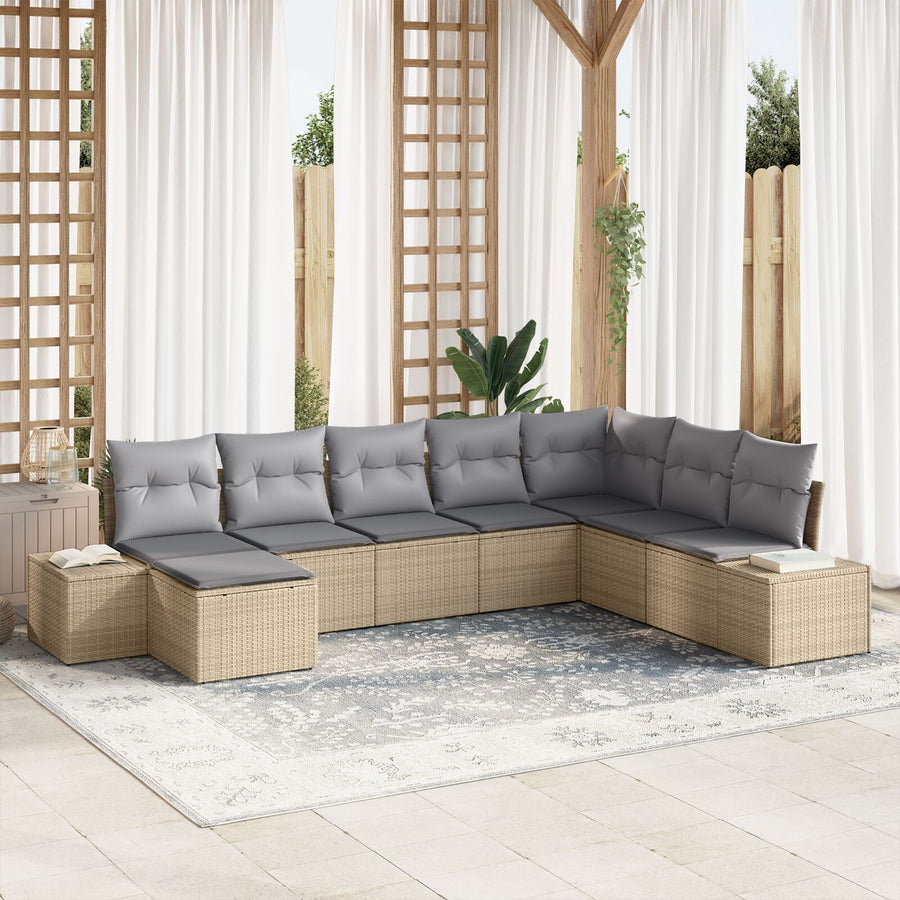 8-Delige Tuin Sofa Set Met Kussens Beige Poly Rattan