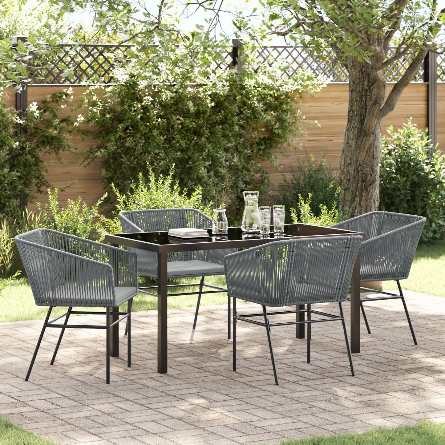 5-Delige Tuinset Met Kussens Grijs Poly Rattan